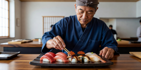 Fresh Omakase Sushi Platter Prepared by Master Chef in Tokyo